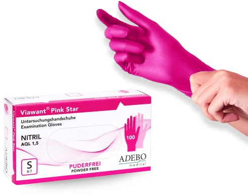 Einweghandschuhe | Nitrilhandschuhe Pink | Puderfreie, latexfreie Einmalhandschuhe | Reißfest & feinfühlig | EN 455 & EN 374 | Gr. S, M, L, XL (100, Pink, S)