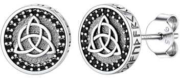 Silvora 925 Silber Keltischer Knoten Ohrringe für Männer Frauen Irischer Triquetra Zirkonia Ohrstecker Punk Gothic Trinity Celtic Knoten Ohrstecker Fashion Ohrschmuck für Damenn Herren