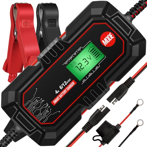 Saivono 4A Autobatterie Ladegerät, 6V Und 12V Vollautomatisches KFZ Batterieladegerät, Batteriepfleger Mit Rekonditionierungsmodus Und AGM-Option für Auto Motorrad Boot Batterien