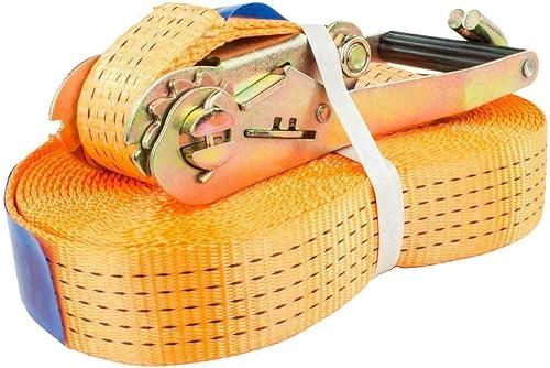 Lot de 2 sangles d'arrimage avec cliquet orange x 50 mm, 12 m / 5000 kg/2500 daN, 2 sangles d'arrimage, sangle et cliquet (5000 kg/12 m/2500 daN)