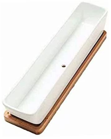 Vasi per Fioriere per Piante Grasse Vasi per Fiori Vaso per Fioriere Rettangolare Lungo per Interni con Piattini in bambù Fioriera per Piante Grasse per La Cucina del Giardino di Casa