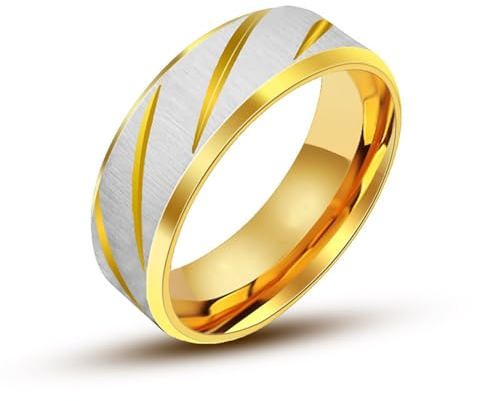 Herren Ringe Edelstahl, Herrenring Gold 6 Mm Mattiert mit Streifen Ringe für Herren Männer Größe 54 (17.2)