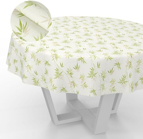 ANRO Nappe en Toile cirée Nappe Lavable Nappe de Jardin en Toile cirée extérieur intérieur Rond 120 cm Bord coupé Bambou
