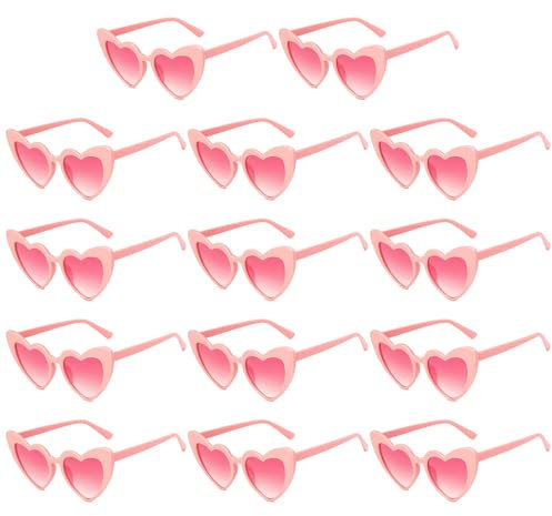 CHENKEE Herz Sonnenbrille, 14 Stück Vintage Herzförmige Sonnenbrille,Retro Party Herz Partybrillen 70er Jahre Sonnenbrillen-Set Herzbrille,für Geburtstagsparty, Hochzeit(Rosa)