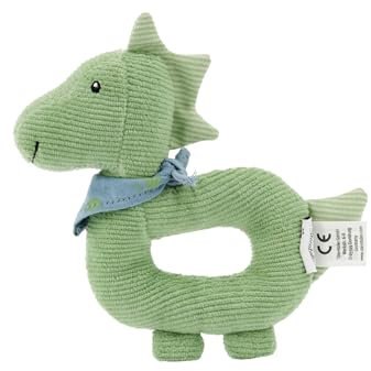 Sterntaler Greifling Dino Rexi - Motorikspielzeug zum Rasseln, Fühlen und Spielen - Kuscheltier für Baby und Kinder mit Rassel als treuer Freund - Baby Spielzeug aus weichem Feincord, steingrün