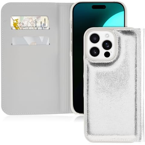 Kate Spade New York Wallet Folio iPhone 16 Pro Max Case - Compatible with Wireless Charging - Designer Phone Case - Metallic Silver