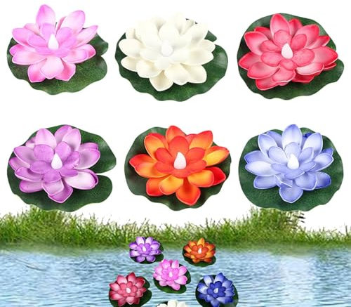 Luz flotante impermeable de flores – Lámpara LED flotante de flores Vela Luz de piscina – Faroles flotantes LED Lámpara flotante para piscina Lámpara de flores para decoración de jardín