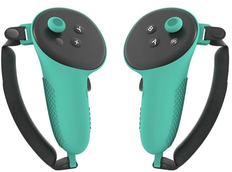 VR Controller Grips Cover For Meta Quest 3, Silicone Grip Cover for Meta Quest 3 Accessories Anti-Throw Handle Protective Sleeve with Adjustable Hand Strap (Green)