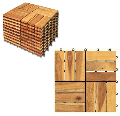 YOEVU - Set de 10 Baldosas de exterior Madera de Acacia Exterior e Interior, Antideslizantes y Duraderos, Fácil de Instalar y Desmontar, Idóneos para Terrazas, Balcones y Patios, Acacia Dorado