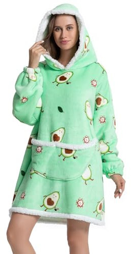 Stampdecal Avocado TV Tragbare Decke Hoodie, große übergroße Sherpa bequeme Sweatshirt für Erwachsene Frauen Mädchen Teens, kühle Tier Kapuze Körper Snuggie für Weihnachtsgeschenke