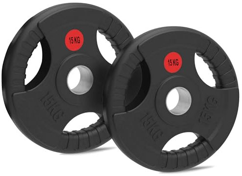 Lions Olympic Weight Plates - Rubber Coated Cast Iron 2inch 5cm Discs Bar Hole Standard Weights Plates for Home Gym Barbell Bar, Weightlifting Training Fitness Workout (Black, 1 x 15kg)