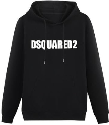 PINWEI Dsquared 2 Men Black Cotton Hoodies Print Unisex Sweatshirts M