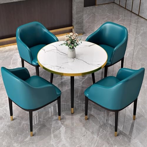 Runder Esstisch Und 4 Stühle,Runder Esstisch Mit 4 Stühlen Tisch Mit Metall Tischbeine Rund Esstisch, Modernes Freizeitmöbel Für Küche, Lounge,Wohnzimmer, Verhandlungstisch Und Stuhl-Set, Kleine Runde