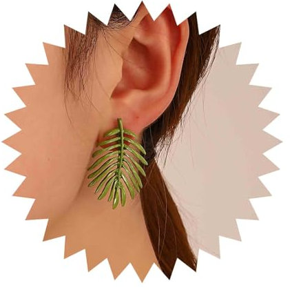 Allereya Vintage Palm Leaf Stud Earrings Green Leaf Earrings Monstera Leaves Stud Earrings Enamel Leaves Earrings Jewelry for Women