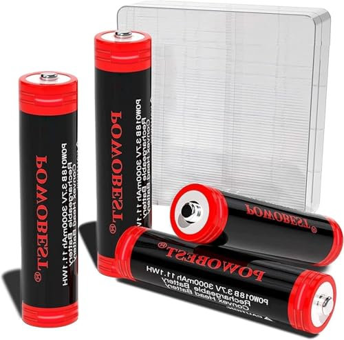 Batterie NiMH Rechargeable de 3,7 V, Batterie NiMH POWO18B, avec étui de Protection pour Batterie, n° : 1818-666-888B, idéale pour Lampes de Poche, numéro de Brevet du Produit : 015037694-0002