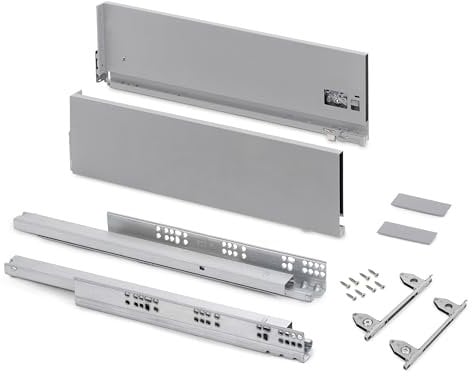 Emuca - Schubladen-Kit für Küche und Bad mit 3D-Regelung, Höhe 178mm, Tiefe 350mm, 40 Kg, sanftes Schließen, Panels nicht enthalten, Stahl, Grau
