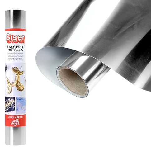 Siser Easy Puff Metallic - Thermo Adhesive Vinyl, Silber 50 x 30 cm, Thermotransfer-Vinyl 3D Effekt mit metallischem Finish, für Schneideplotter
