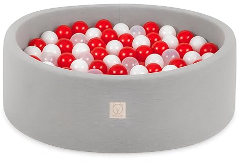 MISIOO Smart Bällebad - Kinder für Baby Zimmer - 200 Bälle Weiß/Transparent/Rot - Spielzeug - Maschinenwaschbar - Öko-Tex - 90 x 30 cm