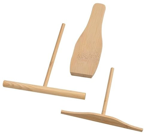 LilaLemon Crepe Spreader Stick Set for Cakes Desserts Cheese,1Pcs Crepe Spreader and 2Pcs Spatula,Pancake Spreader Baking Tool with a Long Handle,T Shape Wooden Batter Spreader for Home Kitchen