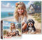 Tucocoo 1000 Teile Puzzle für Erwachsene, süßes Mädchen und Welpe, Strandhaus, Küstenozean, Sommerpuzzle, Familienspiele, Kunstpuzzles, niedliches Hunde-Puzzle für Frauen