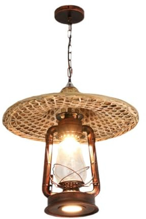 LAHTIQWE Plafonnier rétro en bambou et rotin, style ferme, luminaire créatif for cuisine, chambre, salle de bain, entrée, couloir(L)