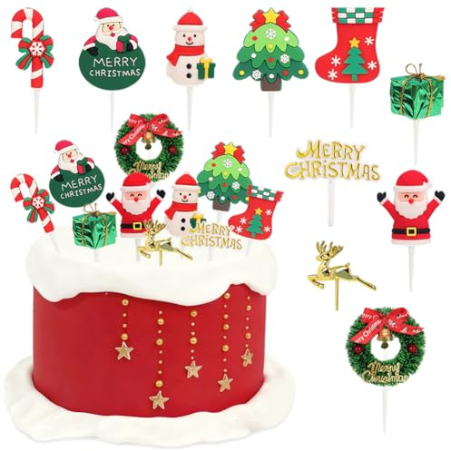10PCS Cake Toppers Set 3D Christmas Cake Decorations Toppers | Christmas Tree Merry Christmas Sign Reusable XMAS Cupcake Topper