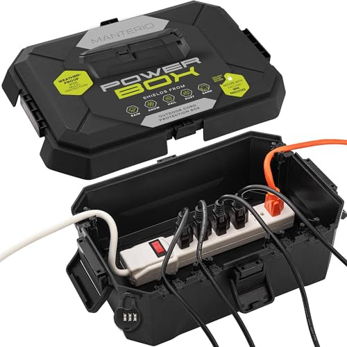 Manterio IP55 Outdoor Electrical Connection Box – Large Weatherproof Electrical Box for Extension Cords, Power Strip Enclosure, Outdoor Plug Protector w/Outlet Cover & 2 Padlocks for Christmas Lights