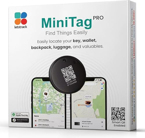 Letstrack MINI TAG PRO UK's Accurate Close Range Bluetooth 5.2 Tracker Tag | Anti-Lost Loud 90dB Alert Sound + 1Year Replace Battery, No SIM Need, Find Item Luggage Wallet Bags Keys, iOS & Android