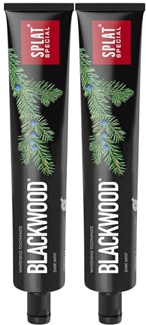 SPLAT Special BLACKWOOD Zahnpasta, 2er Pack (2 x 75 ml) – aufhellende Aktivkohle, frischer Atem (Biosol), Wacholder – fluoridfrei & vegan
