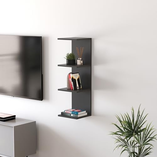 [en.casa] Wandregal Surahammar Regal 95 x 30 x 28 cm Bücherregal mit 4 Ablageflächen Wandmontage Hängeregal Schweberegal Schwarz