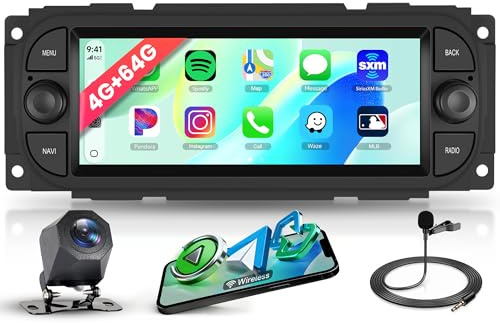 4G+64G Android Radio Coche para Jeep Grand Cherokee Wrangler Liberty Chrysler Grand Voyager 300M PT Cruiser RAM 1500 2500 Wireless Carplay Android Auto 6.86 Pulgadas Radio GPS WiFi Bluetooth FM/RDS EQ