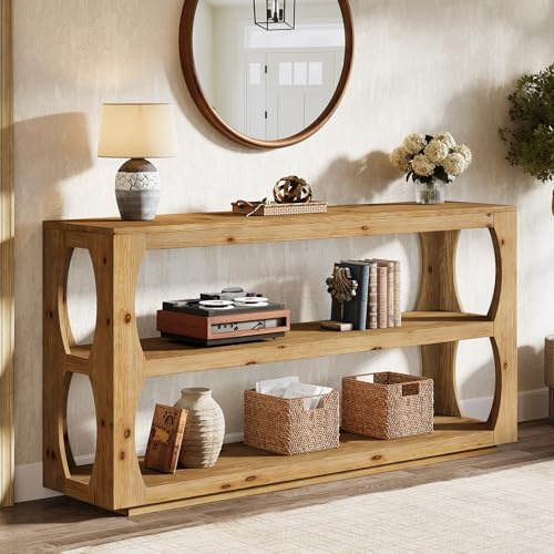 TRIBEWOOD Table console en bois massif, extra longue, 160 cm, à 2 niveaux, étroite, pour l'entrée, le couloir, le foyer, marron rustique