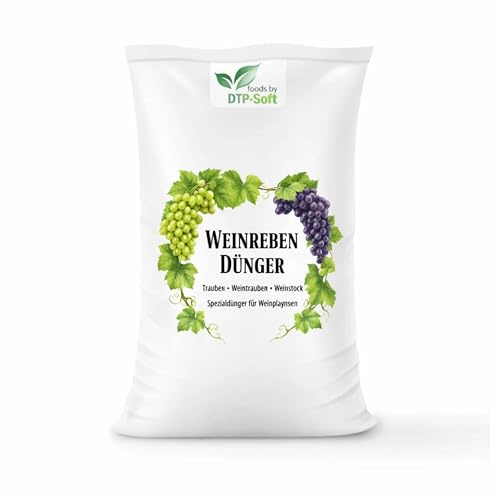 DTP-SOFT Weinreben Dünger 1kg/1000g - Weinstock Dünger für kräftige Reben und aromatische Trauben - Spezialdünger für Weinreben, Trauben und Weinstöcke - für Garten, Freiland, Gewächshaus und Hobby-We
