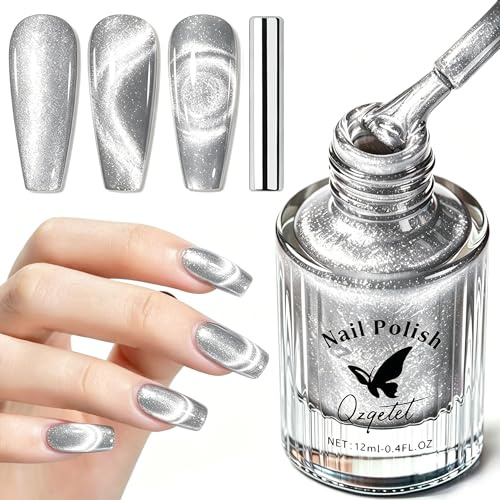 Silver Cat Eye Nail Polish Without UV Lamp –Magnetic 3D Effect 12ml | Easy Air Dry Application – No UV lamp required, perfect for DIY manicures and creative nail styles