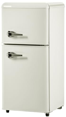 staronce Mini frigo rétro 60 L avec congélateur 22 L, réfrigérateur combiné double porte, frigo de chambre pour bureau et cuisine, 88,8 x 45,5 x 42,5 cm, blanc crème