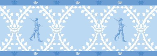 Gräflich Münster'sche Manufaktur 3er Set GMM - Selbstklebende Kinderzimmer Tapeten Borte, Bordüre Klassische Kinder Tapetenborte mit Ritter in hellblau, 3x5m