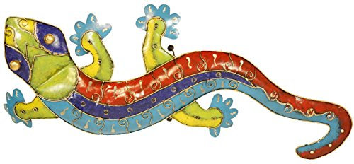 GURU SHOP Wandlampe/Wandleuchte, Kinderzimmer Lichtobjekt, Handgemacht aus Metall - Gecko 4 Farbig, 100x40x8 cm