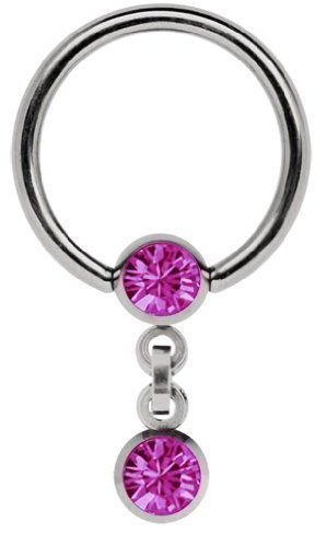 Modern Nature Piercing-Schmuck Brustpiercing Titan Ring in 1,6 x 10 mm mit Kette und 5 mm Stein-Kugeln in pink