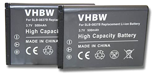 vhbw 2X Batteries Compatible avec Samsung Digimax L201, L301, L70, L83t, NV10, NV15, NV20 Appareil Photo, Reflex numérique (500mAh, 3,7V, Li-ION)