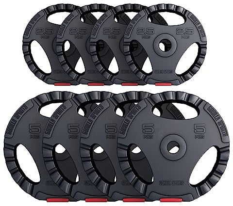 Gorilla Sports® Dischi Pesi - Peso a Scelta: 1,25kg/2,5kg/5kg/10kg/15kg o Set di 17kg/27,5kg/30kg, Foro Ø 30mm, Rivestiti in Plastica - Piastre per Bilanciere e Manubri, Disco Peso