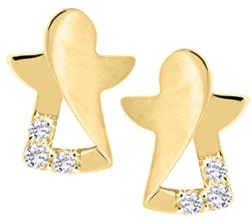 My Gold Mädchen Kinder Ohrringe Gold 333 Engel Ohrstecker Stecker Echtes Gelbgold (8 Karat) Zirkonia 8mm x 6mm Schutzengel Modern Angel V0012507