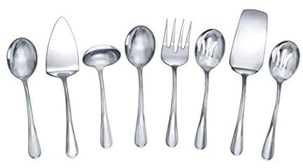 Mikasa Gourmet Basics Kaylee 8-Piece Serving Set, 18/10 Stainless Steel, Soup Ladle, Lasagna Server, Cake Server, Tablespoons, Cold Meat Fork, Dishwasher Safe