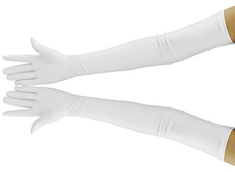 Ensnovo lange Handschuhe für Erwachsene, 51,1 cm, über Ellenbogen, Stretch, Stoff Opernhandschuhe, Spandex - Weiß - Large