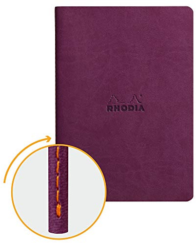 RHODIA 116410C - Soft Notebook with Purple Textile Stitching - A5 - Lined - 64 pages - Ivory Clairefontaine Paper 90 g/m - Faux Leather Cover - Rhodiarama Collection