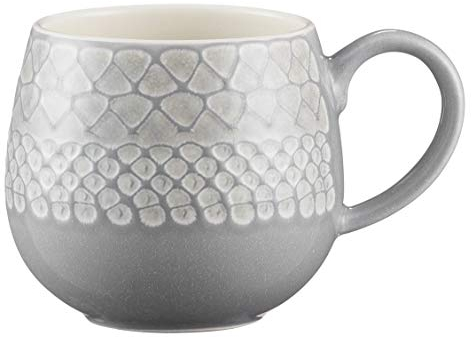 Mason Cash Geprägte Steingut Tasse, Grau, 350 ml, Cappuccino Tassen mit Blattmuster, Spülmaschinen- und mikrowellengeeignet, Steingut Kaffeebecher, Kaffeetassen Vintage