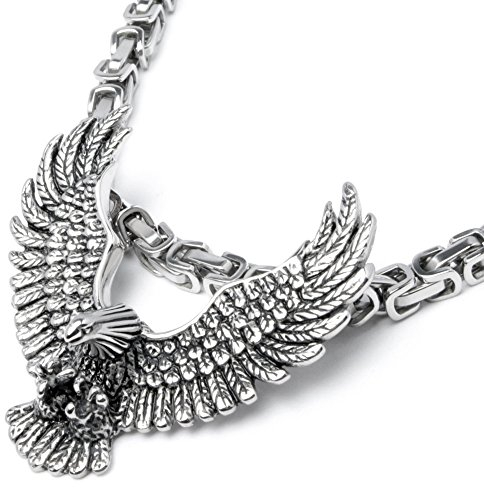 Schmuck-Checker Edelstahl Anhänger Adler massiv silber Eagle Halskette Königskette Bikerschmuck Vogel mit gespreizten Schwingen Männer Geschenk Hochwertig