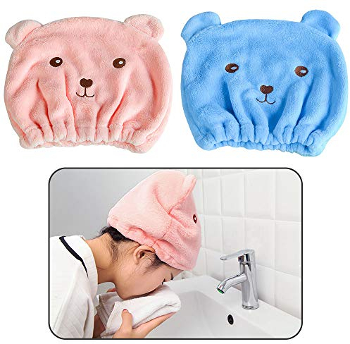 2 Stück Haarturban-Wickel, Mikrofaser-Haartuch Haare Schnell Trocken, Haarhandtuch Super Saugfähig, Turban Handtuch Mit Knopf Schnell Trocken für Nasses Haar, Badekopf-Wickel für Frauen(rosa und blau)