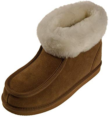 Harrys-Collection Damen Herren Hausschuh Mokassin aus feinstes Merino Lammfell, Farben:Haselnuss, Schuhgröße:47