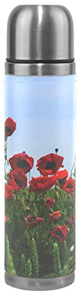 Eslifey Bouteille d'eau isotherme en acier inoxydable Motif coquelicot Rouge