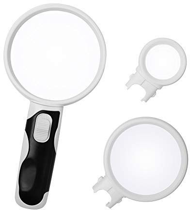 Handlupe Abnehmbare Glaslupe mit Licht Lupe LED Leselupe 2.5X 5X 16x Vergrößerungslupe Beleuchtete Juwelierlupe 90mm 75mm 37mm Leuchtlupe Vergrößerungsglas für Hobby Juwelier Münze